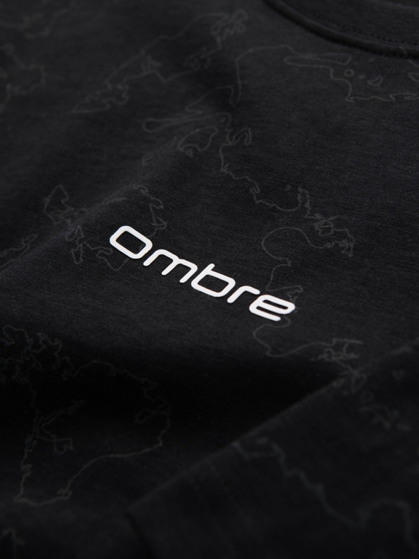 Ombre Clothing Pánské bavlněné tričko s celoplošným potiskem a nápisem "ombre" na hrudi - černé V1 OM-TSFP-0263 Ombre Clothing