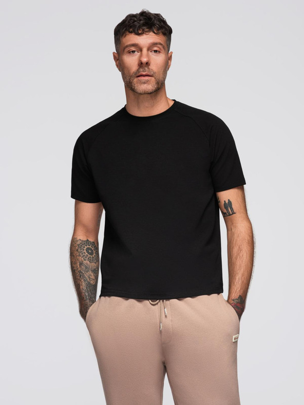 Ombre Clothing Pánské tričko COMFORT FIT s raglánovými rukávy - černé V2 OM-TSCT-0240 Ombre Clothing