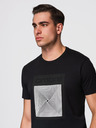 Ombre Clothing Pánské bavlněné tričko s geometrickým potiskem - černé V1 OM-TSPT-0260 Ombre Clothing