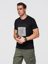 Ombre Clothing Pánské bavlněné tričko s geometrickým potiskem - černé V1 OM-TSPT-0260 Ombre Clothing