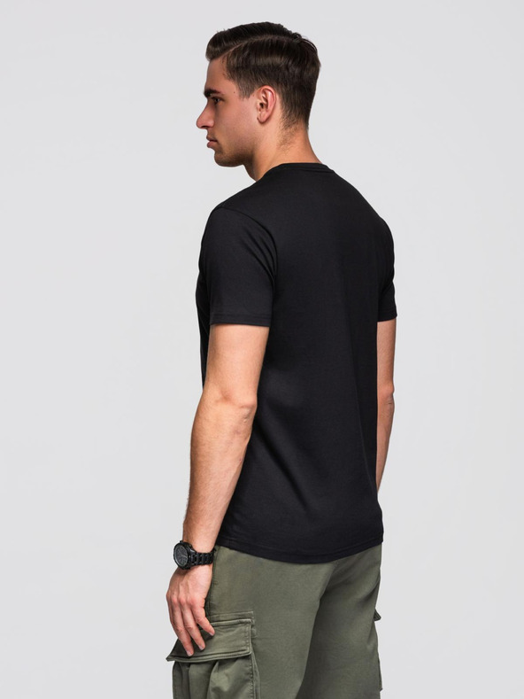 Ombre Clothing Pánské bavlněné tričko s geometrickým potiskem - černé V1 OM-TSPT-0260 Ombre Clothing
