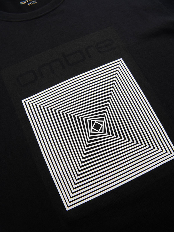 Ombre Clothing Pánské bavlněné tričko s geometrickým potiskem - černé V1 OM-TSPT-0260 Ombre Clothing