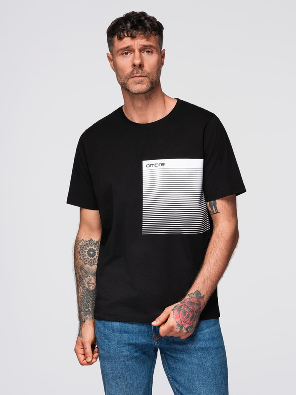 Ombre Clothing Pánské bavlněné tričko s grafickým potiskem - černé V2 OM-TSPT-0246 Ombre Clothing