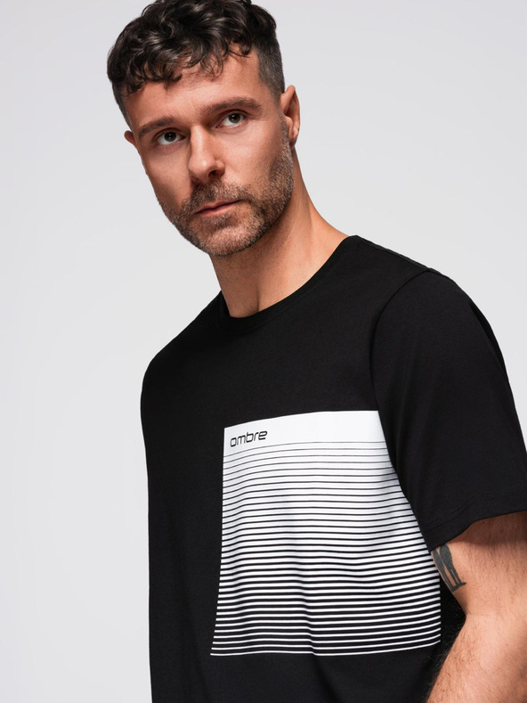Ombre Clothing Pánské bavlněné tričko s grafickým potiskem - černé V2 OM-TSPT-0246 Ombre Clothing