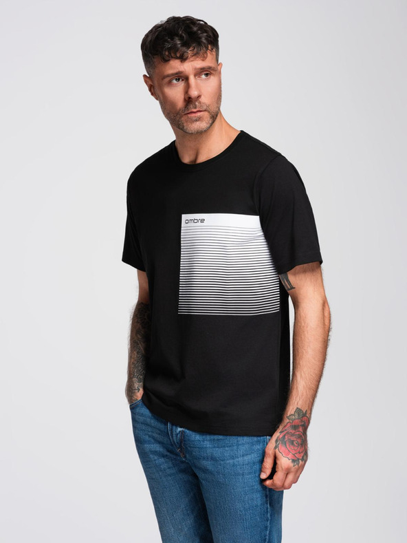 Ombre Clothing Pánské bavlněné tričko s grafickým potiskem - černé V2 OM-TSPT-0246 Ombre Clothing