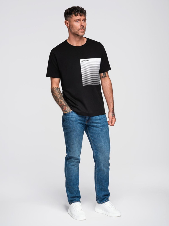 Ombre Clothing Pánské bavlněné tričko s grafickým potiskem - černé V2 OM-TSPT-0246 Ombre Clothing