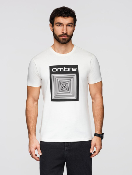 Ombre Clothing Pánské bavlněné tričko s geometrickým potiskem - bílé V2 OM-TSPT-0260 Ombre Clothing