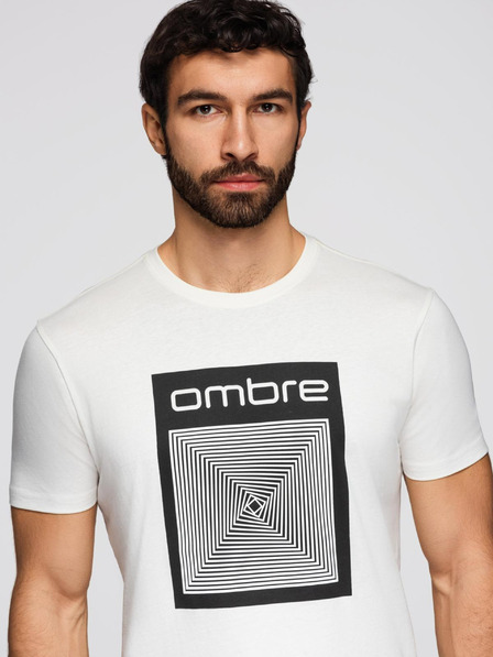 Ombre Clothing Pánské bavlněné tričko s geometrickým potiskem - bílé V2 OM-TSPT-0260 Ombre Clothing