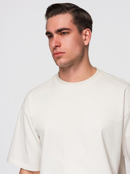 Ombre Clothing Pánské bavlněné tričko LOOSE FIT s kulatým výstřihem - ecru V2 OM-TSBC-0267 Ombre Clothing