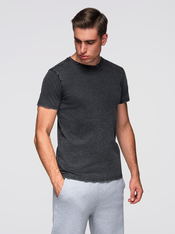 Ombre Clothing Pánské tričko s pracím efektem - černé V1 OM-TSWT-0116 Ombre Clothing