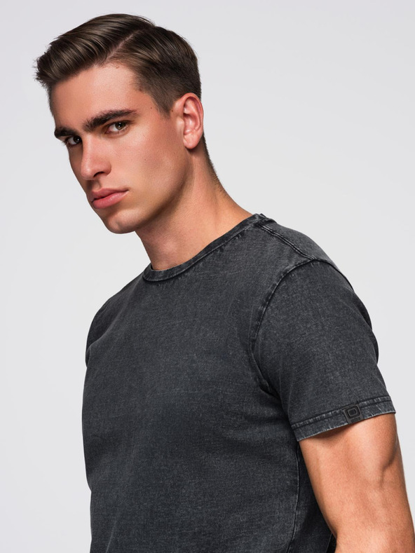 Ombre Clothing Pánské tričko s pracím efektem - černé V1 OM-TSWT-0116 Ombre Clothing