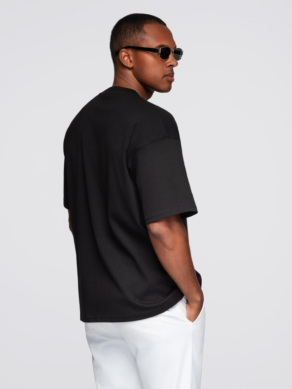Ombre Clothing Pánské bavlněné tričko s aplikací šperků na hrudi - černé V1 OM-TSCT-0290 Ombre Clothing