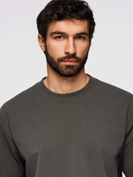 Ombre Clothing Pánské bavlněné tričko LOOSE FIT s kulatým výstřihem - šedozelené V3 OM-TSBC-0267 Ombre Clothing