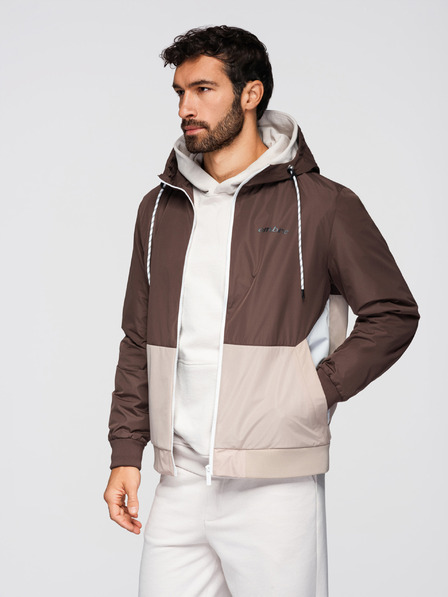Ombre Clothing Pánská lehká bunda regular fit s podšívkou a kapucí - hnědo-béžová V1 OM-JANP-0242 Ombre Clothing