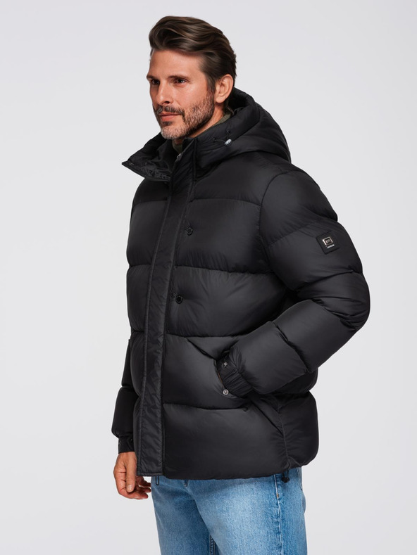 Ombre Clothing Pánská prošívaná bunda s vysokou kapucí na zip - černá V1 OM-JAHP-0238 Ombre Clothing