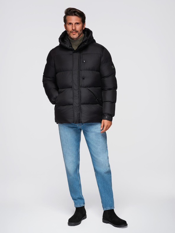 Ombre Clothing Pánská prošívaná bunda s vysokou kapucí na zip - černá V1 OM-JAHP-0238 Ombre Clothing