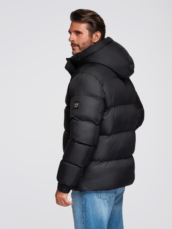 Ombre Clothing Pánská prošívaná bunda s vysokou kapucí na zip - černá V1 OM-JAHP-0238 Ombre Clothing