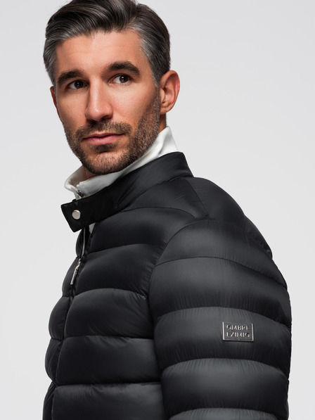 Ombre Clothing Pánská prošívaná klasická bunda se stojáčkem - černá V1 OM-JALP-0261 Ombre Clothing