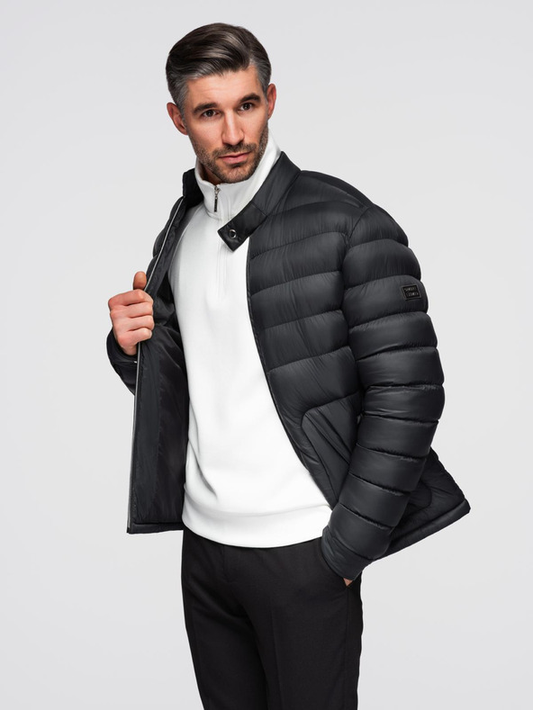 Ombre Clothing Pánská prošívaná klasická bunda se stojáčkem - černá V1 OM-JALP-0261 Ombre Clothing
