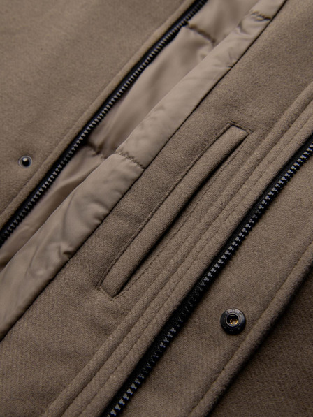 Ombre Clothing Pánský vlněný kabát parka s kapucí - khaki V2 OM-COWC-0132 Ombre Clothing