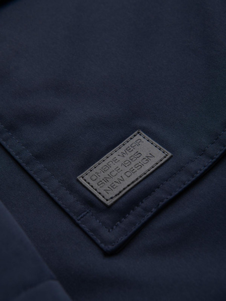 Ombre Clothing Pánská dlouhá bunda parka s ovčí kůží - tmavě modrá V2 OM-JAPJ-0316 Ombre Clothing