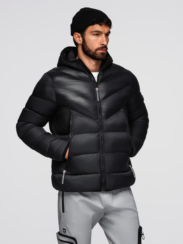 Ombre Clothing Pánská moderní prošívaná bunda z kombinovaných materiálů - černá V1 OM-JAHP-0303 Ombre Clothing