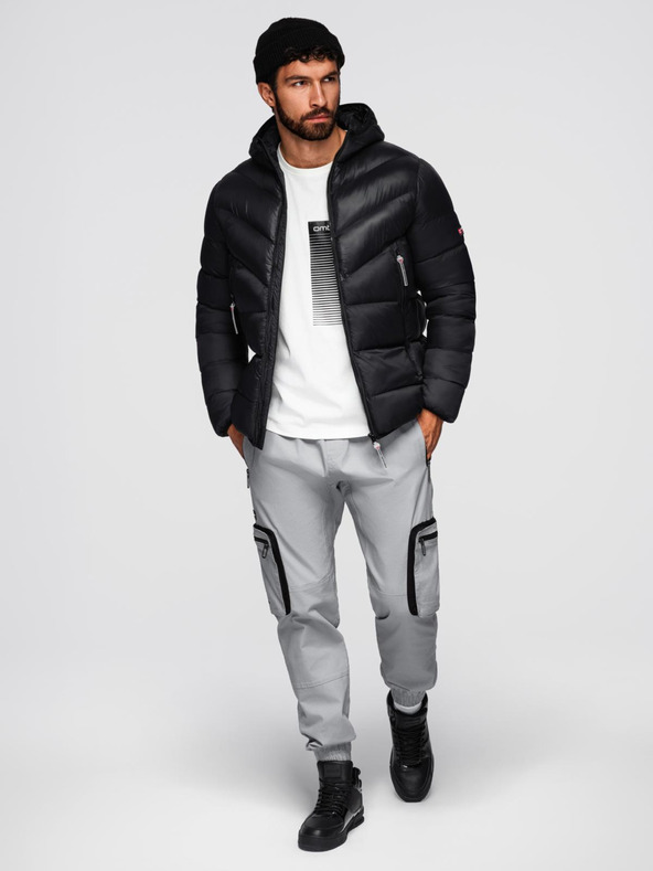 Ombre Clothing Pánská moderní prošívaná bunda z kombinovaných materiálů - černá V1 OM-JAHP-0303 Ombre Clothing