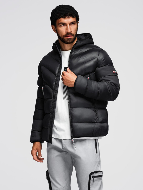 Ombre Clothing Pánská moderní prošívaná bunda z kombinovaných materiálů - černá V1 OM-JAHP-0303 Ombre Clothing