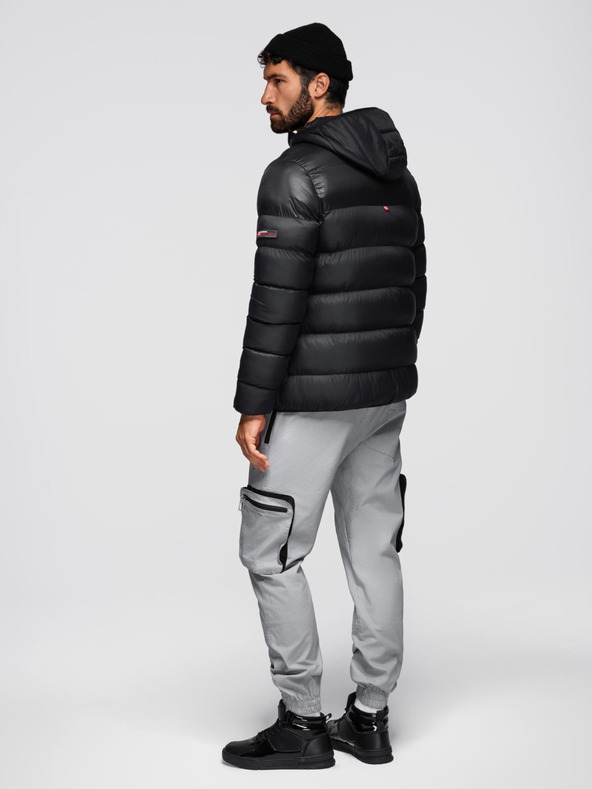Ombre Clothing Pánská moderní prošívaná bunda z kombinovaných materiálů - černá V1 OM-JAHP-0303 Ombre Clothing