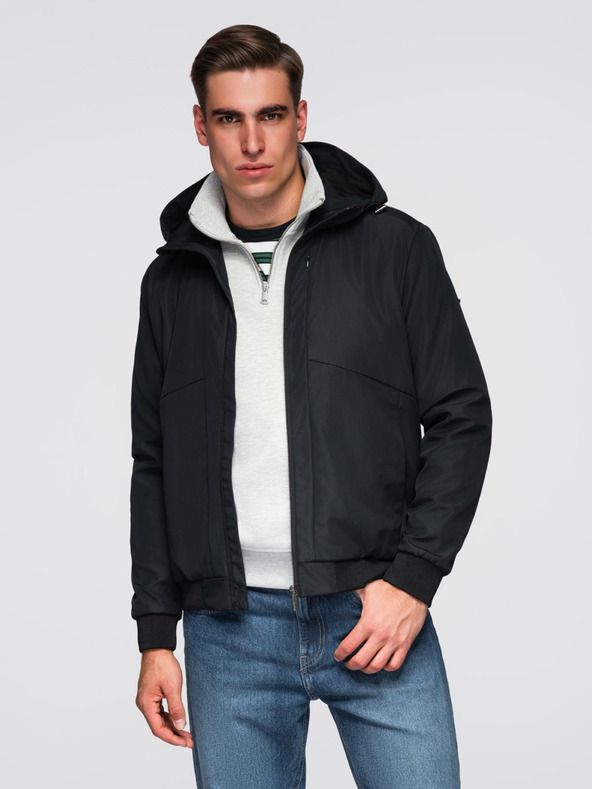 Ombre Clothing Pánská lehká bunda se síťovanou podšívkou a kapucí - černá V4 C640 Ombre Clothing