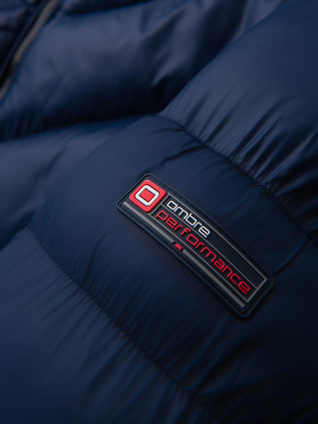 Ombre Clothing Pánská moderní prošívaná bunda z kombinovaných materiálů - tmavě modrá V2 OM-JAHP-0303 Ombre Clothing