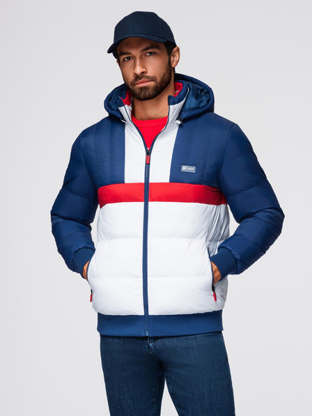 Ombre Clothing Pánská barevná retro sportovní bunda - modrá a bílá V1 OM-JALP-0296 Ombre Clothing