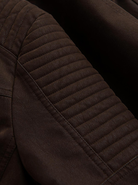 Ombre Clothing Pánská stylová bunda z ekokůže se stojáčkem - tmavě hnědá V1 C637 Ombre Clothing