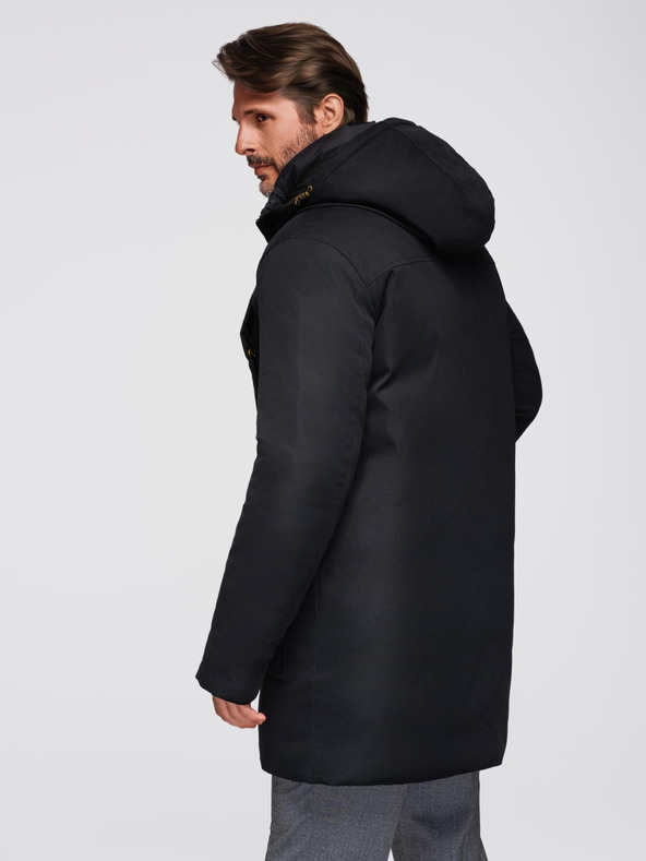 Ombre Clothing Elegantní pánská parka s kapsami a kapucí - černá V1 OM-JAPJ-0287 Ombre Clothing