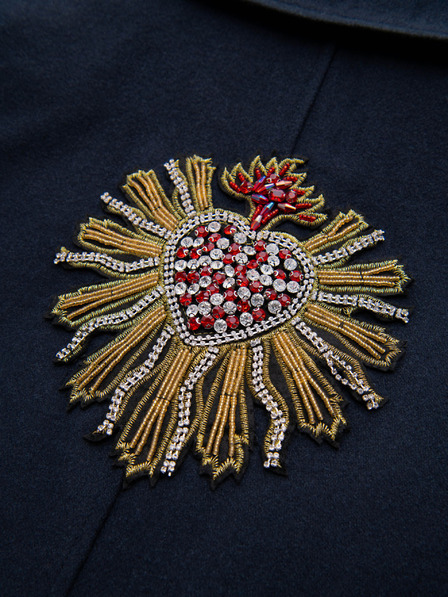 Ombre Clothing Pánský dvouřadový kabát s vlnou a ozdobnými aplikacemi - V1 námořnická modř OM-COWC-0149 Ombre Clothing