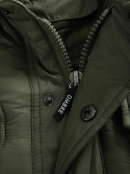 Ombre Clothing Pánská prošívaná bunda košilového střihu - olivová V2 OM-JALP-0215 Ombre Clothing