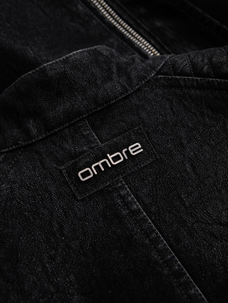 Ombre Clothing Pánská stylová bunda z ekokůže se stojáčkem - černá V2 C637 Ombre Clothing