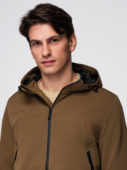 Ombre Clothing Pánská lehká bunda s nepromokavou vrstvou a kapucí - hnědá V2 C638 Ombre Clothing