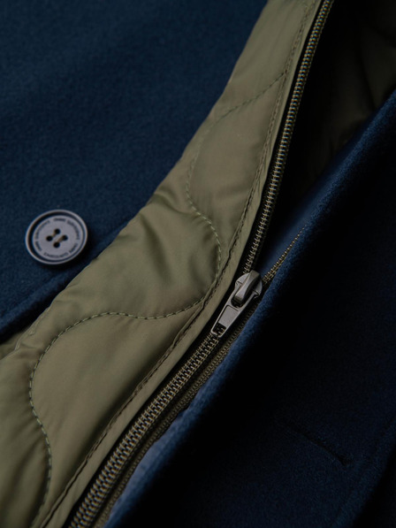 Ombre Clothing Pánský dlouhý jednořadý kabát s límcem a podšívkou - tmavě modrý V3 OM-COWC-0135 Ombre Clothing