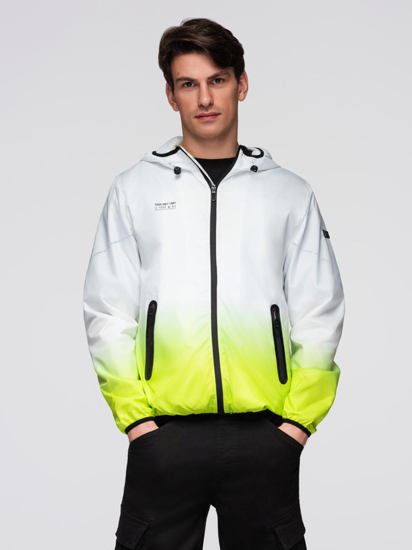 Ombre Clothing Pánská sportovní bunda s ombre efektem a reflexními prvky - bílá a limetková V1 C646 Ombre Clothing