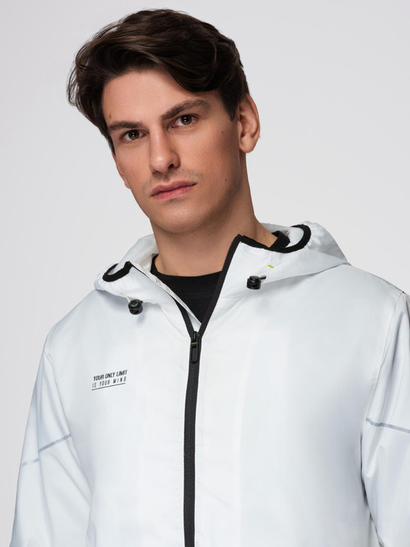 Ombre Clothing Pánská sportovní bunda s ombre efektem a reflexními prvky - bílá a limetková V1 C646 Ombre Clothing