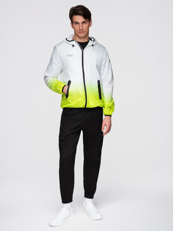 Ombre Clothing Pánská sportovní bunda s ombre efektem a reflexními prvky - bílá a limetková V1 C646 Ombre Clothing