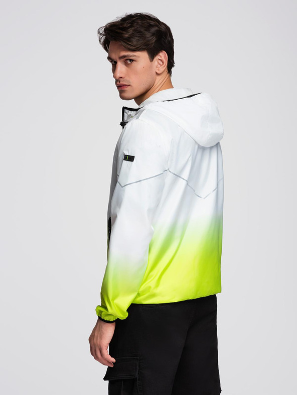Ombre Clothing Pánská sportovní bunda s ombre efektem a reflexními prvky - bílá a limetková V1 C646 Ombre Clothing