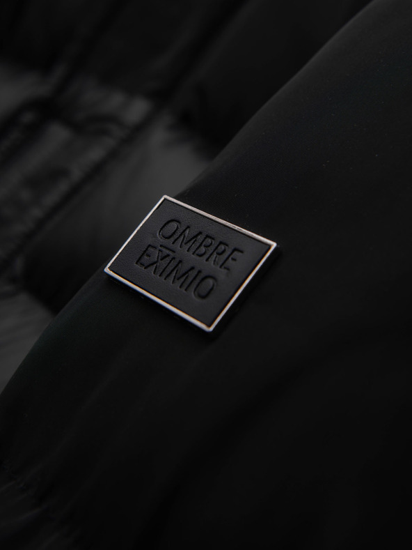 Ombre Clothing Pánská prošívaná bunda s vysokým límcem a kapucí - černá V1 OM-JALJ-0266 Ombre Clothing