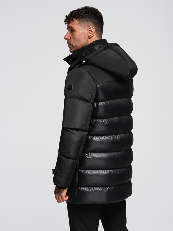 Ombre Clothing Pánská prošívaná bunda s vysokým límcem a kapucí - černá V1 OM-JALJ-0266 Ombre Clothing