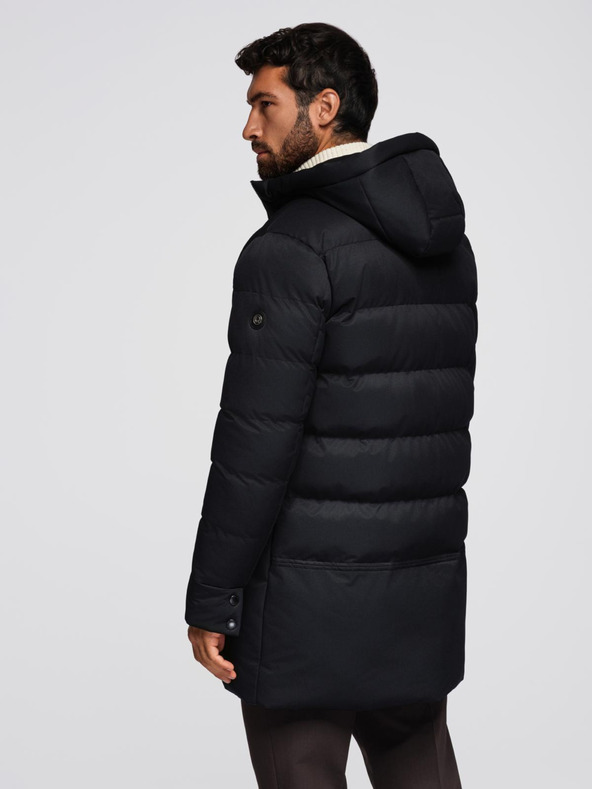 Ombre Clothing Pánská dlouhá prošívaná bunda s kapucí - černá V1 OM-JALJ-0264 Ombre Clothing
