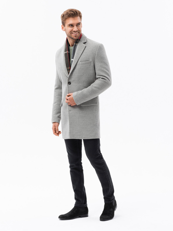 Ombre Clothing Pánský kabát - světle šedá C432 Ombre Clothing