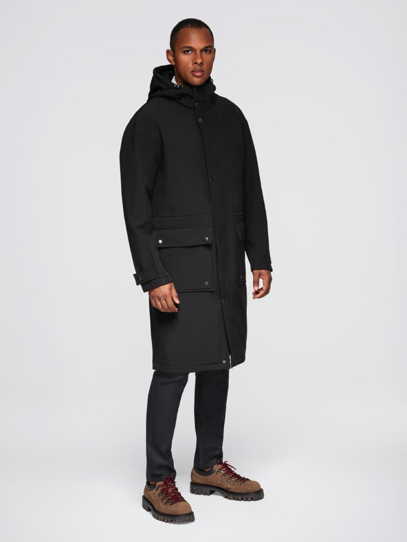 Ombre Clothing Pánský kabát parka s fleecovou podšívkou a regulací v pase - černý V2 OM-JAPJ-0314 Ombre Clothing