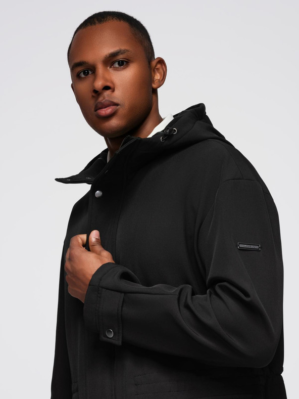 Ombre Clothing Pánský kabát parka s fleecovou podšívkou a regulací v pase - černý V2 OM-JAPJ-0314 Ombre Clothing