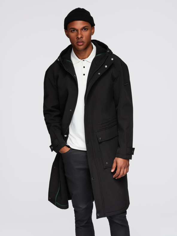 Ombre Clothing Pánský kabát parka s fleecovou podšívkou a regulací v pase - černý V2 OM-JAPJ-0314 Ombre Clothing